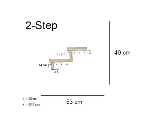 Teknisk ritning av en trappa med två steg med dimensioner