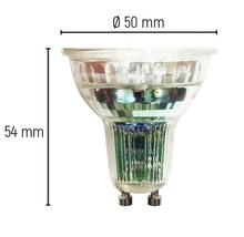 GU10 LED-lampa med måtten diameter 50 millimeter och höjd 54 millimeter