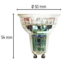 GU10-lampa med måtten 50 mm i diameter och 54 mm i längd