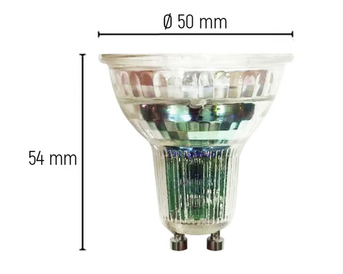 GU10-lampa med måtten 50 mm i diameter och 54 mm i längd