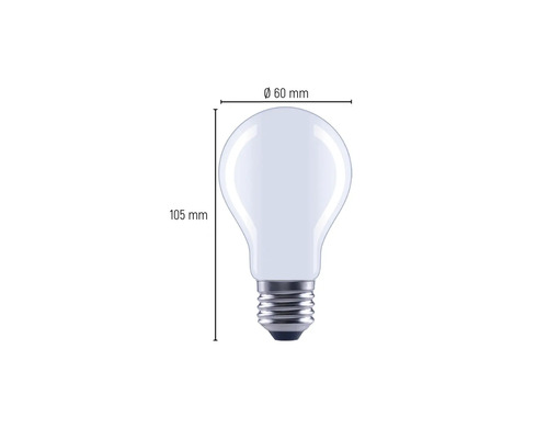 Bild av en glödlampa med måtten 60 mm i diameter och 105 mm i längd.