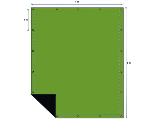 Bild av en rektangulär presenning som mäter 4 meter gånger 5 meter