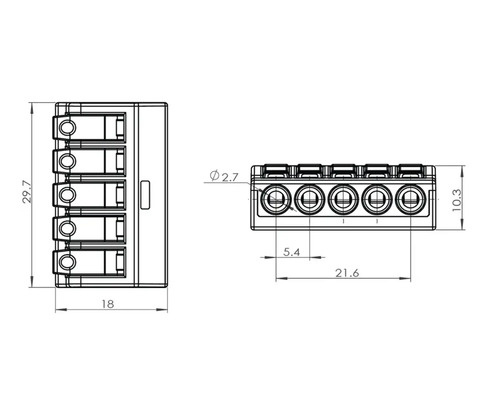 Teknisk ritning av en klämma med måttangivelser