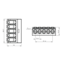 Teknisk ritning av en anslutningsklämma med dimensioner