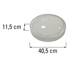 Rund taklampa med måtten 40,5 cm gånger 11,5 cm.