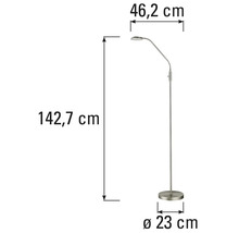 Skiss av en golvlampa med mått