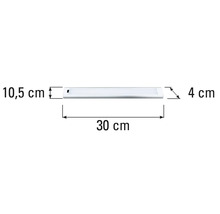 Bild av måtten på en underskåpslampa: 30 centimeter bred, 10,5 centimeter hög och 4 centimeter djup.