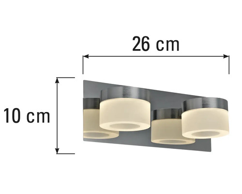 Vägglampa med måtten: 26 centimeter bred och 10 centimeter hög