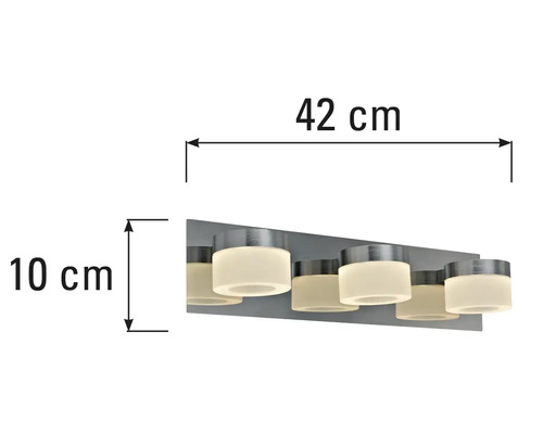 Badrumslampa med sex lampor och dimensioner