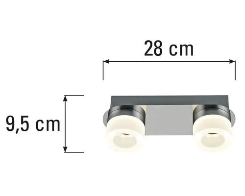 Badrumsbelysning med måtten 28 cm x 9,5 cm.