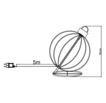 Teknisk ritning av en 65 centimeter hög julkula med 5 meter sladd