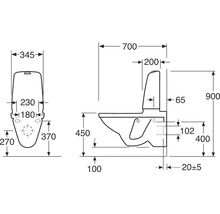 Teknisk ritning av en toalett med mått