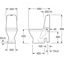 Teknisk ritning av en toalett med mått