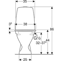 Teknisk ritning av en toalett med dimensioner