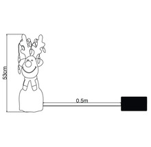 Skiss av en 53 centimeter hög renfigur med ljusslinga och 0,5 meter lång strömkabel