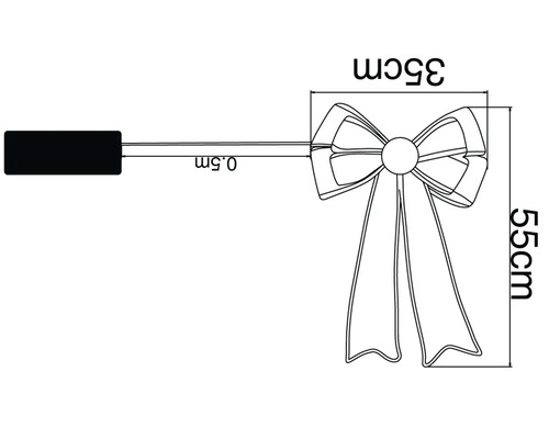 Teknisk ritning av en rosett med måtten 35 x 55 centimeter och en tilloppsledning på 0,5 meter