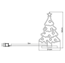 Ritning av en 52 centimeter hög julgran med en 5 meter lång strömkabel och en kontakt