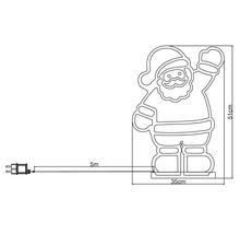 Mått på jultomtens ljusfigur: 51 cm hög och 35 cm bred, kabellängd 5 meter
