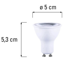 GU10-lampa med måtten 5,3 cm höjd och 5 cm diameter