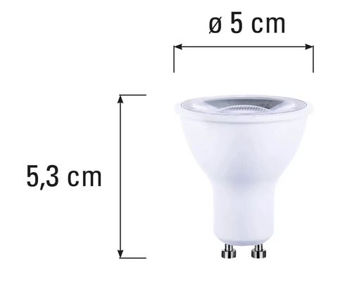 GU10-lampa med måtten 5,3 cm höjd och 5 cm diameter