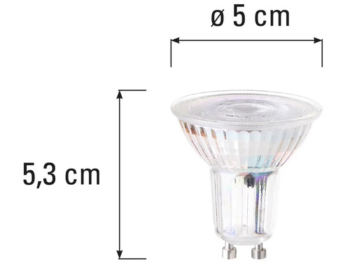 GU10-lampa med dimensioner