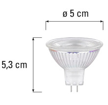 MR16 lampa med en diameter på 5 centimeter och en höjd på 5,3 centimeter