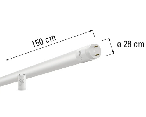 LED-rör med en längd på 150 centimeter och en diameter på 28 centimeter