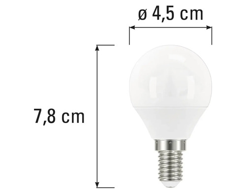 E14 LED-lampa med måtten 4,5 cm i diameter och 7,8 cm i höjd