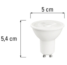 GU10 LED-lampa med måtten 5,4 centimeter hög och 5 centimeter bred