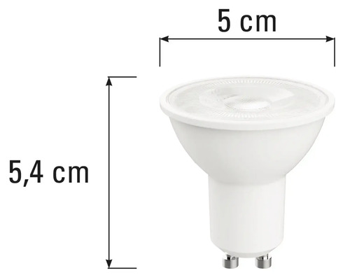 GU10 LED-lampa med måtten 5,4 centimeter hög och 5 centimeter bred