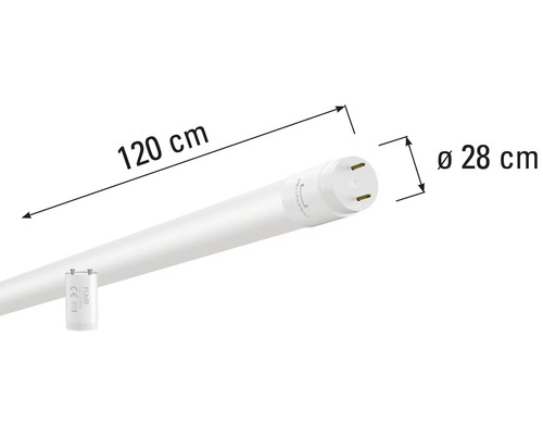 Bild av ett 120 cm långt och 28 cm brett LED-rör.