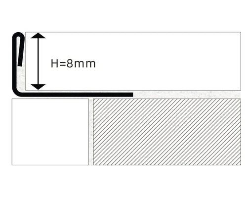 Profilvy av en avslutningslist med en höjd på 8 mm