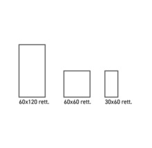 Schematisk representation av plattor i storlekarna 60x120, 60x60 och 30x60