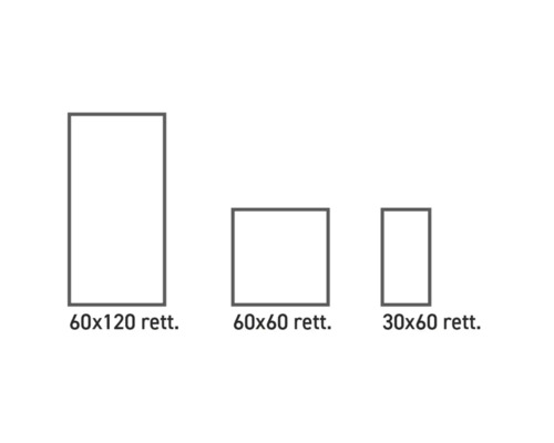 Representation av kakel i storlekarna 60x120, 60x60 och 30x60