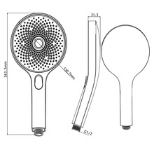 Teknisk ritning av en handdusch med måttangivelser