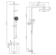Teknisk ritning av ett duschset med mått
