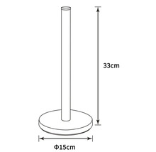 Pappershållare med måtten 33 centimeter hög och 15 centimeter i diameter