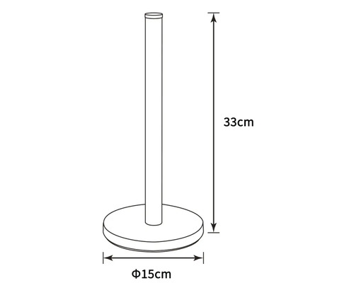 Pappershållare med måtten 33 centimeter hög och 15 centimeter i diameter