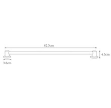 Teknisk ritning av en handdukshängare med måtten 82,5 cm längd, 4,5 cm höjd och 3,8 cm djup.
