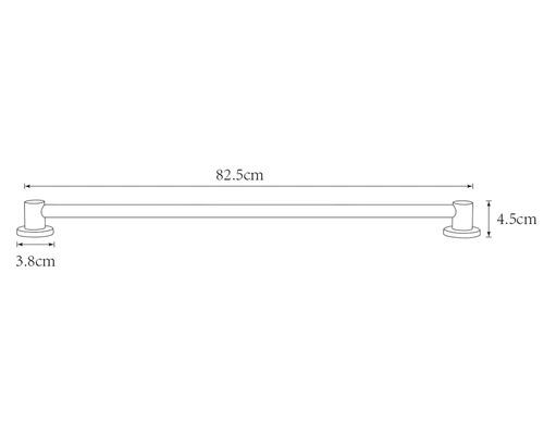 Teknisk ritning av en handdukshängare med måtten 82,5 cm längd, 4,5 cm höjd och 3,8 cm djup.