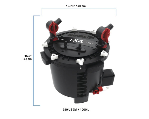 Fluval FX4 akvariefilter med måtten 40 cm bred och 42 cm hög