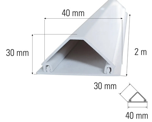 Vit kabelkanalprofil med måtten 40 mm x 30 mm x 2 m.