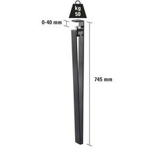 Möbelben med en längd på 745 mm och en lastkapacitet på 50 kg.
