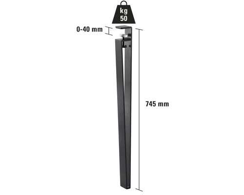 Möbelben med en längd på 745 mm och en lastkapacitet på 50 kg.