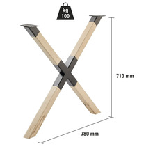 Bordsben i X-design av trä och metall, lastkapacitet 100 kg, höjd 710 mm, bredd 780 mm