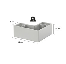 Hörnfot med måtten 60 mm x 25 mm och en lastkapacitet på 150 kilogram.