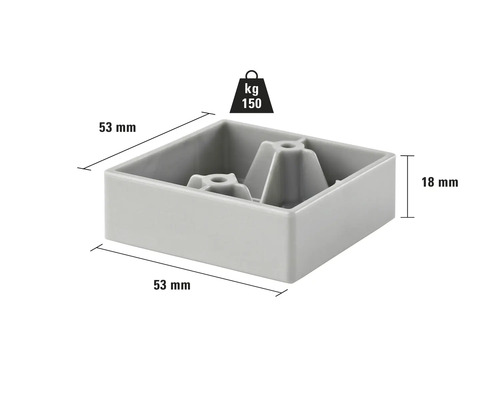 Möbelglidare av plast, tål upp till 150 kilogram, med måtten 53 x 53 x 18 millimeter