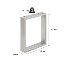 Bordsben av metall, set med två, maximal belastning 300 kilogram, 422 x 350 x 80 millimeter