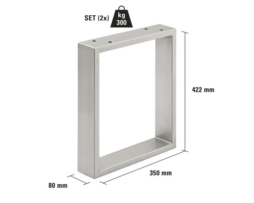 Bordsben av metall, set med två, maximal belastning 300 kilogram, 422 x 350 x 80 millimeter