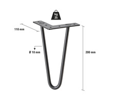 Bordsben av metall, 200 mm högt, med en lastkapacitet på 25 kg